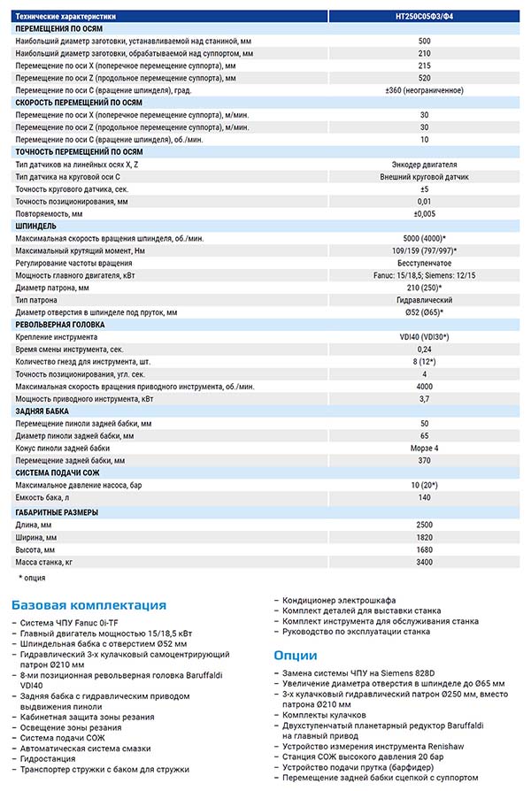 Технічні характеристики токарного верстата з похилою станиною НТ-250